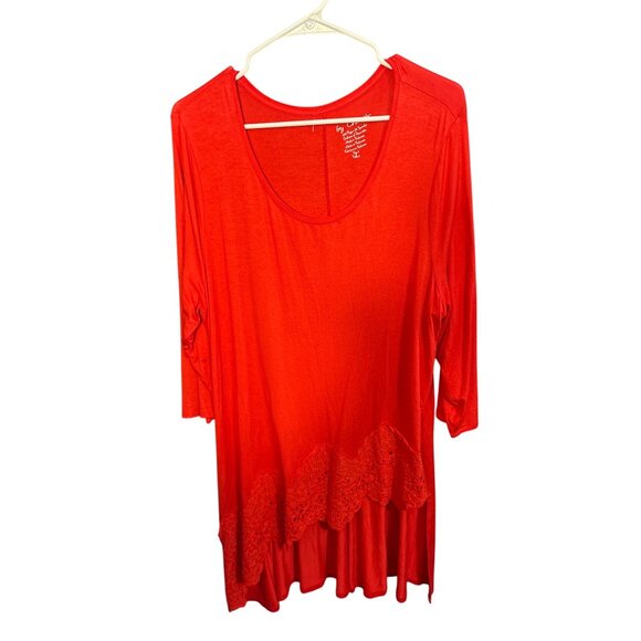 Chicos Womens Red 3/4 Sleeve  With Lace Hem Detail Size XL Rayon & Spandex Blend - Picture 1 of 5